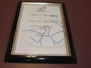 WHS Framed Certificate, 2009