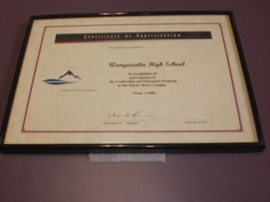 WHS Framed Certificate, 2007, 2009