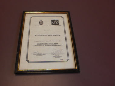 WHS Framed Certificate, 1999