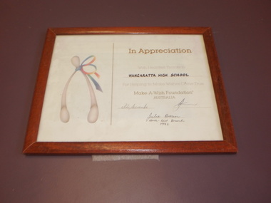 WHS Framed Certificate, 1992