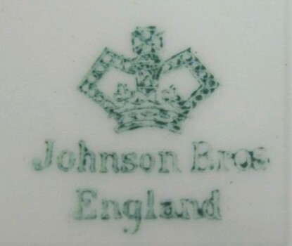 Johnson Bros England maker's mark on bottom of bowl. Johnson Bros England in green under a crown.