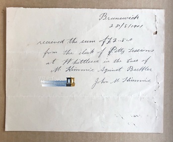 Document - Receipt, John M McKimmie, 1901