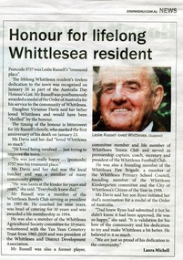 Newspaper - Article, Star Weekly News, Honour for lifelong Whittlesea resident, Les Russell, Feb 2022