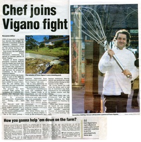 Newspaper - Newspaper clipping, Whittlesea Leader, Chef joins Vigano fight, 27 Sep 2005
