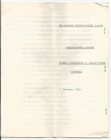 Document - Speech, Commemorative Address - Sir Stanley Savige K.B.E. Federal Conference of Legacy Clubs, Canberra, 10/1954