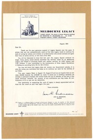 Document, Thank you letter to donors, 1964