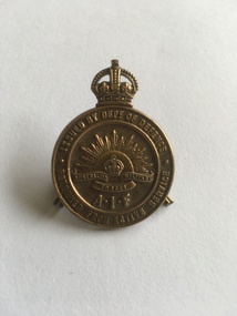 Returned from Active Service  Badge - 1920 issue, The original Returned from Active Service Badge given to Ferrier Sergeant James Walter Healy in 1920 after his return from WW1, 1920
