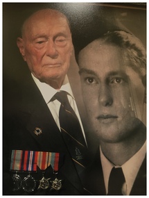 Photo, Jack Bell shown as both a 100 year old ex WW2 POW and as a 22 year old RAAF member