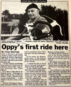 Newspaper, Oppy's first ride here, 1996