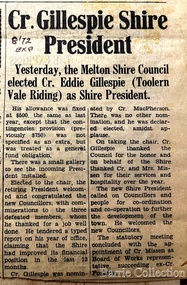 Newspaper, Cr Gillespie Shire President, 1972