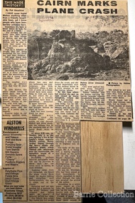 Newspaper, Cairn marks plane crash, 1976