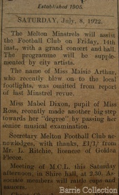 Newspaper, Melton Football Club, 1922