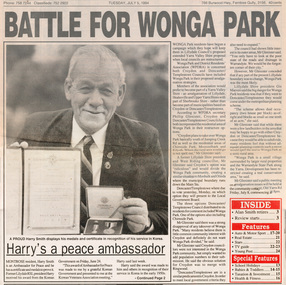 Work on paper - Newspaper cutting, Wonga Park: 5 Jul 1994, Lilydale & Yarra Valley Post: "Battle for Wonga Park" WP&DRA prefer to stay with Lillydale in municipal amalgamations