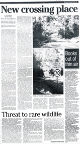Work on paper - Newspaper cutting, Wonga Park: May 1999, Warrandyte Diary: "New Crossing Place" New bridge for Jumping Creek Road