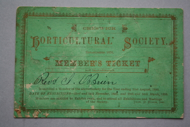 Membership card, Creswick Horticultural Society Membership card