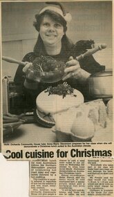 Newspaper, Christmas cooking classes at Park Orchards Community House, with tutor Anne-Marie Stevenson. Late 1980s