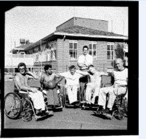 Photo, Photo of wheelchair basketballers at Austin Hospital, 1960s