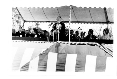 Photograph, Sir Ludwig Guttmann at opening ceremony of 1964 Paralympic Games in Tokyo, 1964