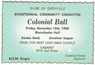 Ticket for a bicentennial colonial ball.