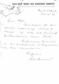 Note from J. Andrew returning certificate