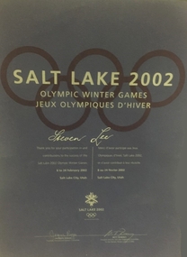 Salt Lake 2002 Certificate of Appreciation