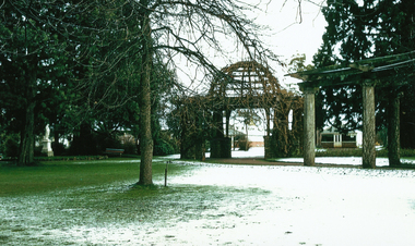 Photograph - Digital image - jpg, McDonald gates and arch in snow