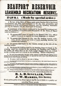Article - Council By Law Notice, By Law 3 Beaufort Reservoir 1900