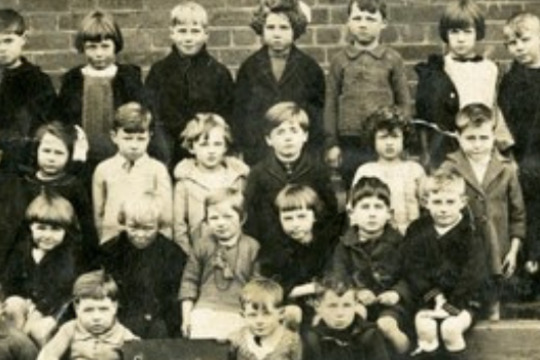 school photo of children, black and white