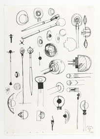Design drawings, Ian Wong, designer, Sheet of sketches for RMIT University's ceremonial mace