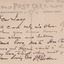 Back of a postcard with handwritten text (see transcript).