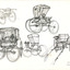 Sketches of various horse drawn carriages that are part of the Carriage Museum in the town of Beechworth, Victoria.