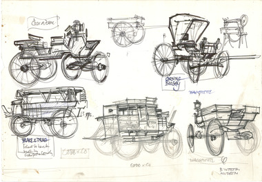 Drawing of the various horse drawn carriages