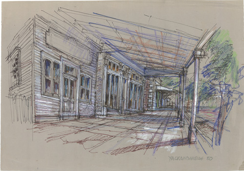 Drawing of a streescape in the town of Yackandandah.