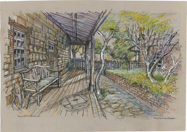 Drawing of a cottage verandah in the town of Yackandandah