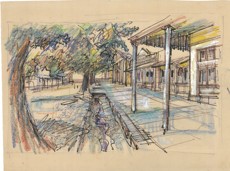 Drawing of a streescape in the town of Yackandandah