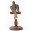 Satin Flycatcher standing on wooden perch facing forward