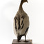 Male wood duck standing on wooden mount looking towards the right