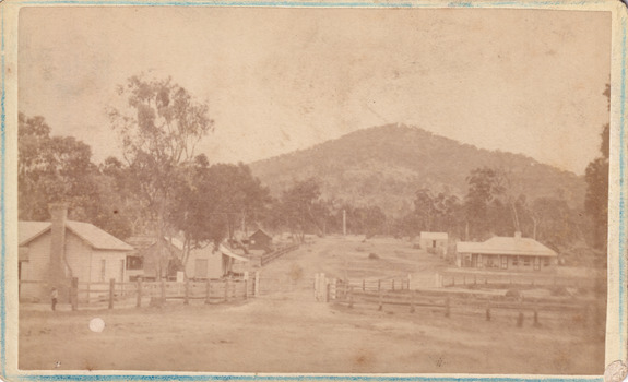 Glenrowan streetscape in 1883 showing newly built police station on site of Ann Jones Hotel