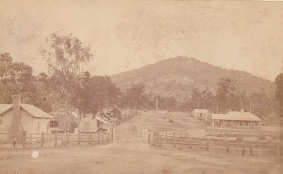 Glenrowan streetscape in 1883 showing newly built police station on site of Ann Jones Hotel