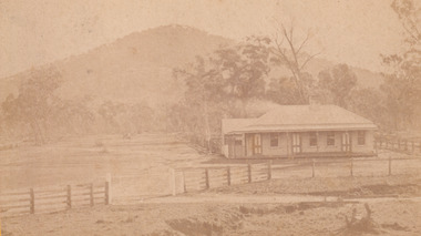 Glenrowan streetscape in 1883 showing newly built police station on site of Ann Jones Hotel