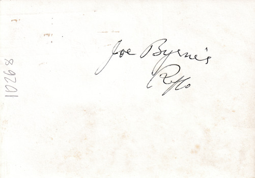 White card with handwritten text 'Joe Byrne's / Rifle'