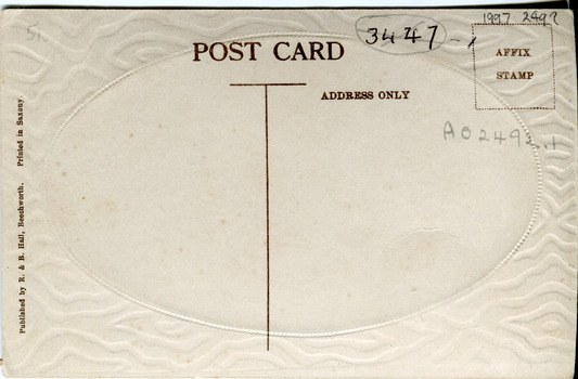 Reverse of a postcard depicting Mayday Hills