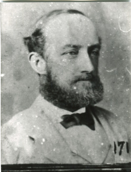A black and white photograph featuring the portrait of Doctor Dick, the first medical superintendent at the Mental Hospital.