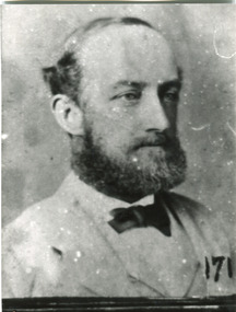 A black and white photograph featuring the portrait of Doctor Dick, the first medical superintendent at the Mental Hospital.