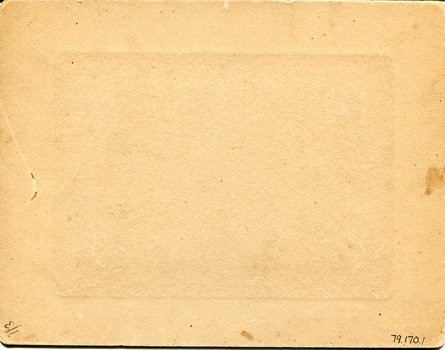 Featuring the back of a photograph that has a pathway leading to the Beechworth Mental Asylum administration building while four males are present.