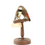 two diamond firetail birds standing on a wooden mount, one facing forward, one facing backward