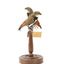 two diamond firetail birds standing on a wooden mount, one facing left, one facing right