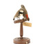 two diamond firetail birds standing on a wooden mount, one facing left, one facing right