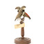 two diamond firetail birds standing on a wooden mount, one facing left, one facing right