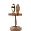 two diamond firetail birds standing on a wooden mount, one facing forward, one facing backward